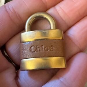 Chloé Gold and Tan Wallet Size Padlock with Key